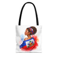 Haitian Pride Tote Bag — Woman Wrapped in Haiti Flag Design