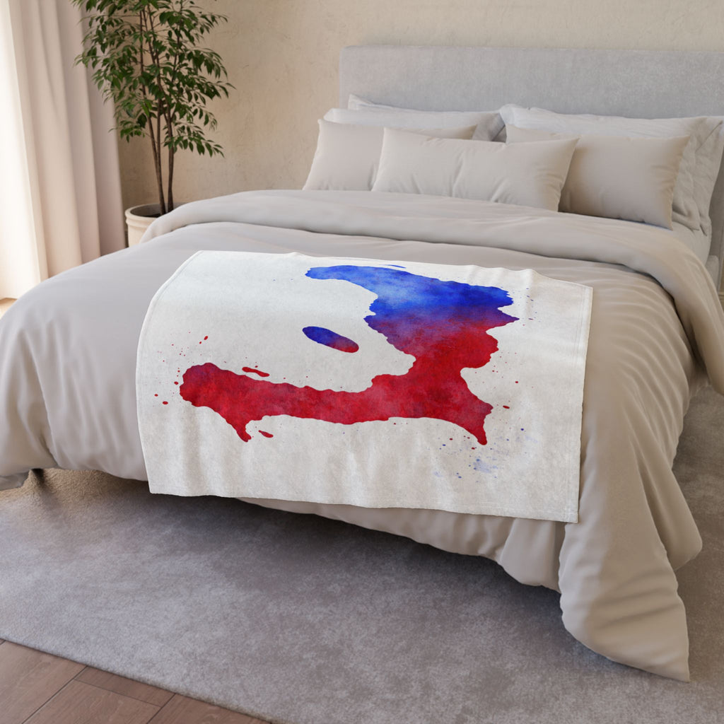 Haiti Watercolor Map Blanket — Red & Blue Country Outline Throw